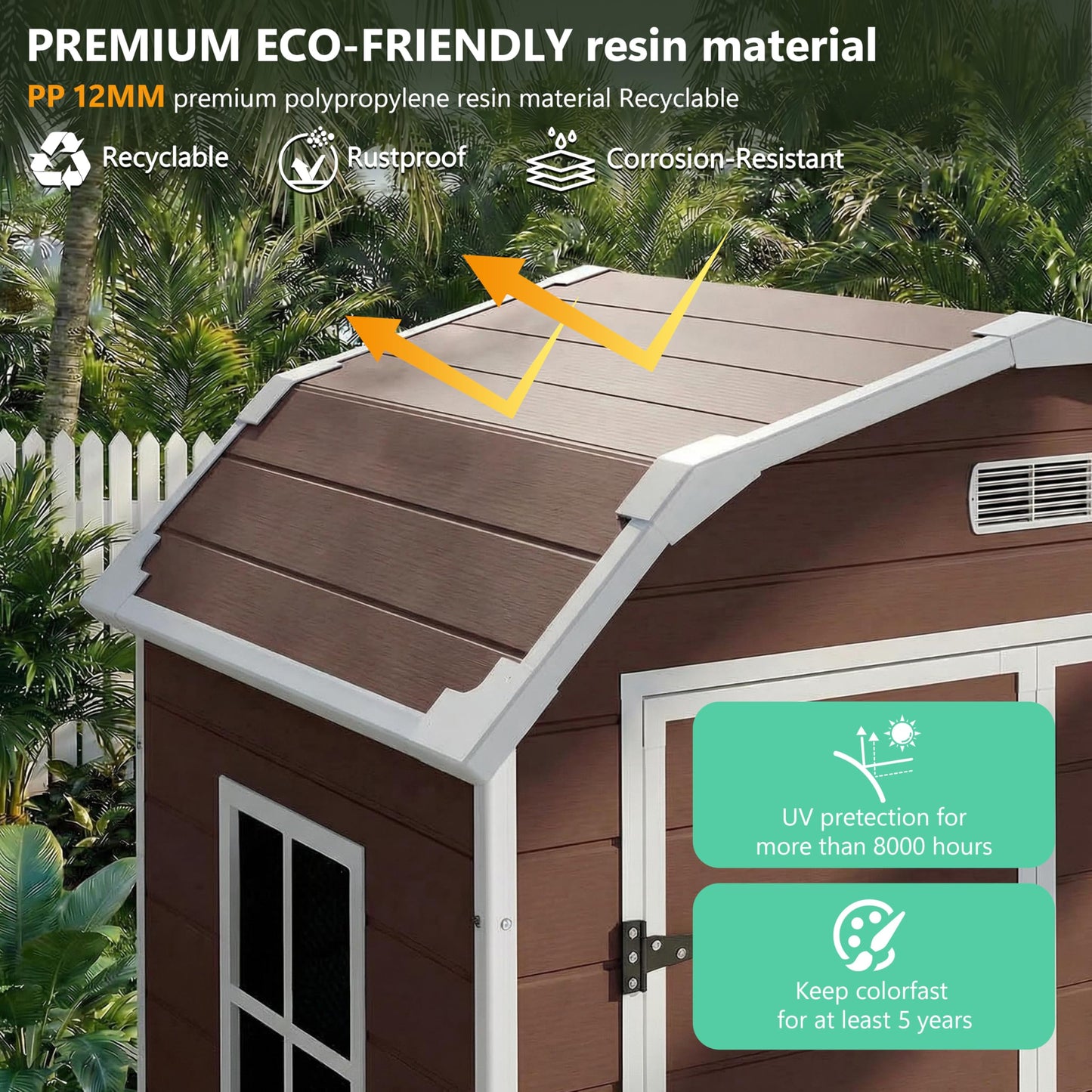 6x4.5 ft Resin Storage Shed with Floor, Weatherproof Outdoor Garden Shed, Plastic Tool Storage Shed with Double Doors for Backyard, Patio, Lawn, Bike