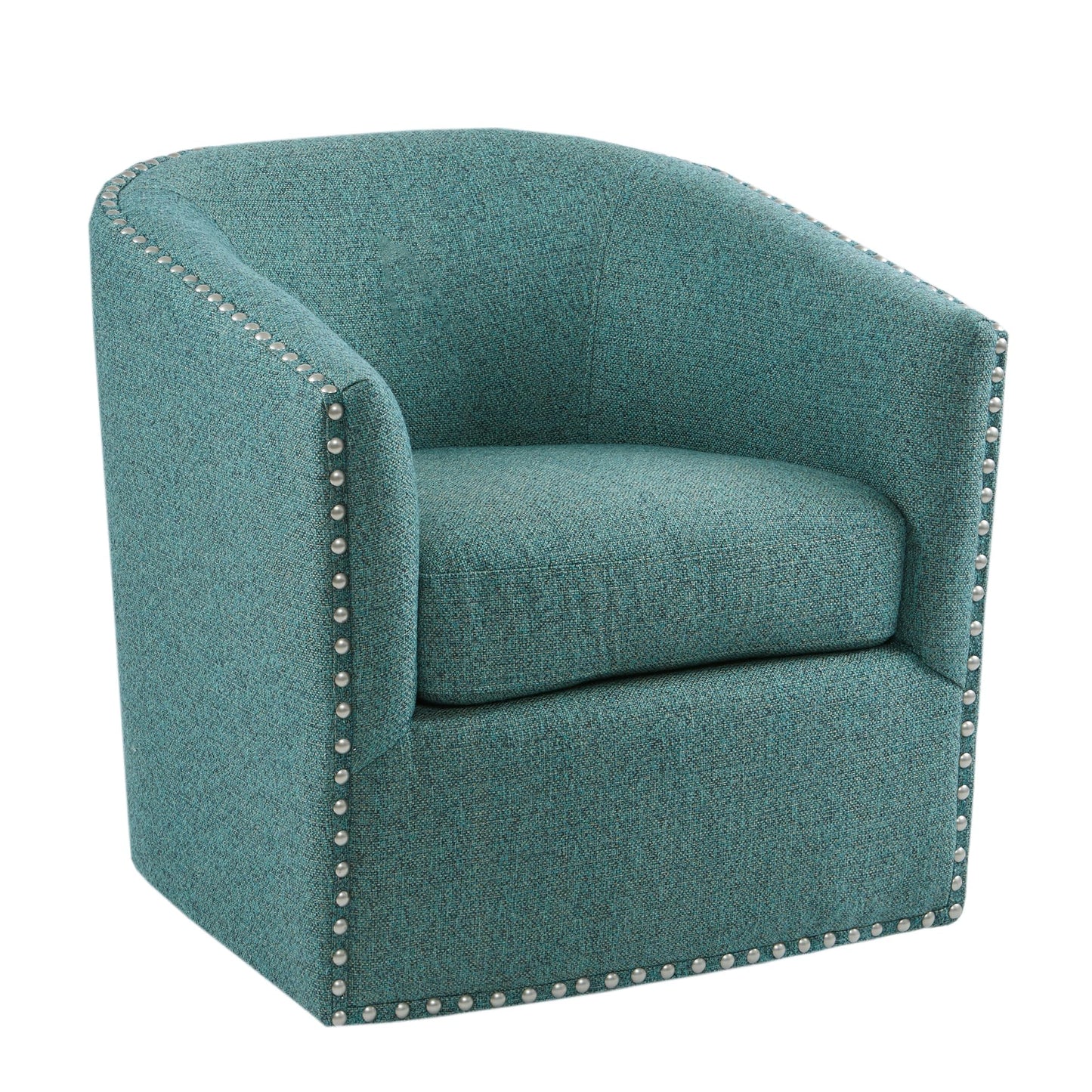 Madison Park Swivel Barrel Accent Chair, Upholstered Curved Back with 7-Inch Thick Woven Cushion, 360° Swivel, Nailhead Trim, Comfy Chair for Living Room, Bedroom, Office, 28" Wide, Teal, Tyler