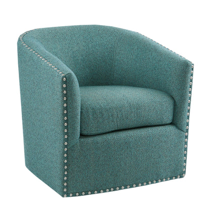 Madison Park Swivel Barrel Accent Chair, Upholstered Curved Back with 7-Inch Thick Woven Cushion, 360° Swivel, Nailhead Trim, Comfy Chair for Living Room, Bedroom, Office, 28" Wide, Teal, Tyler