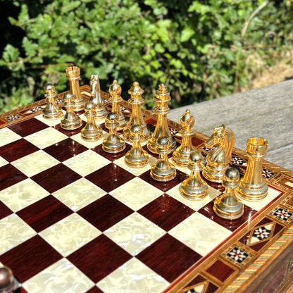 Handmade Luxury Chess Set – Metal Chess Pieces with Wooden Storage Board – Premium Classic Chess Game for Adults and Kids – Ideal Gift for Men and Women (Large: 38 x 38 x 7.5 cm (15”x 15” x 3”))