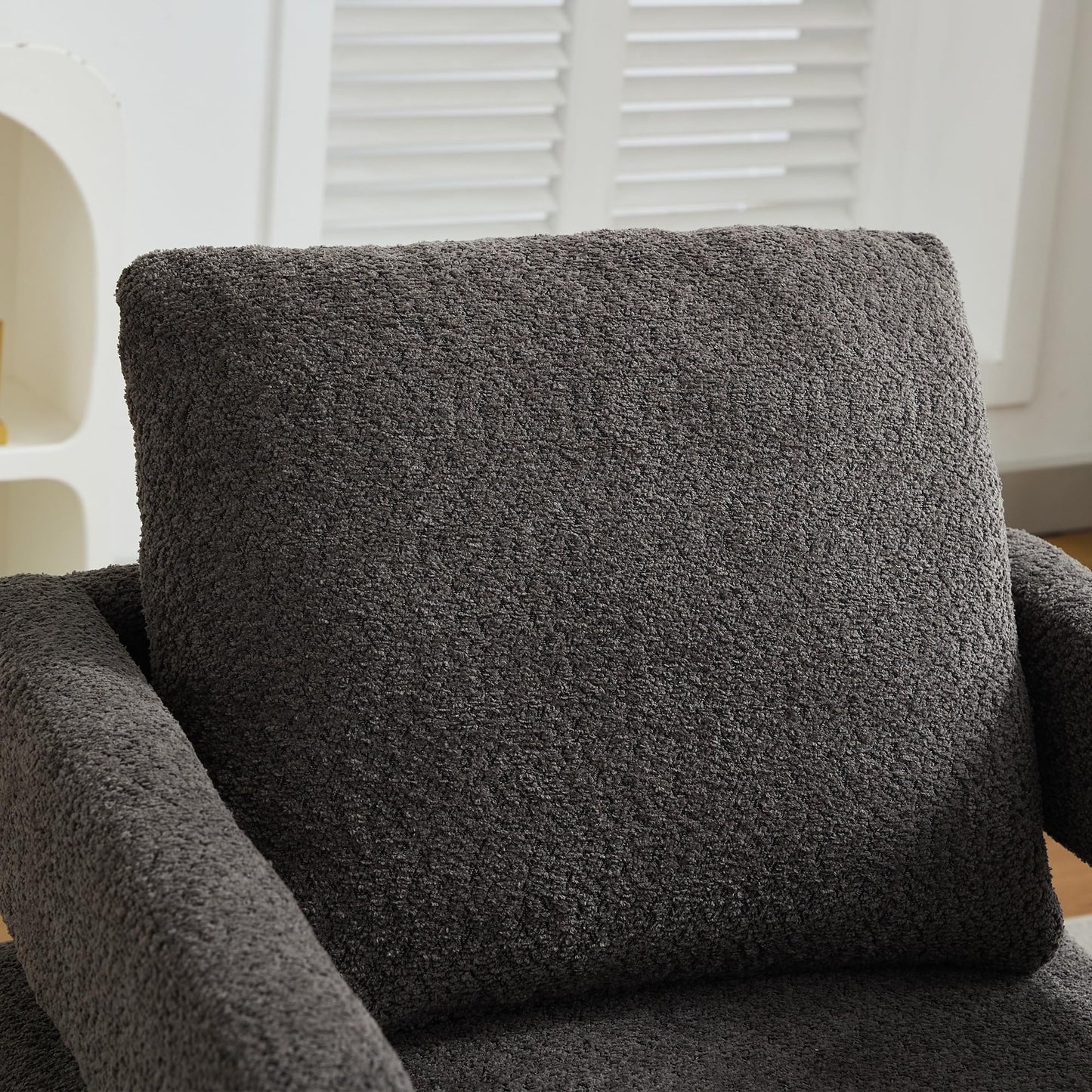 GDFStudio 29.13" Swivel Accent Chair, Modern Boucle Upholstered Armchair with Open Back, 360° Rotating Lounge Club Chair with Removable Cushion for Living Room Bedroom Hotel Office Seating, Charcoal
