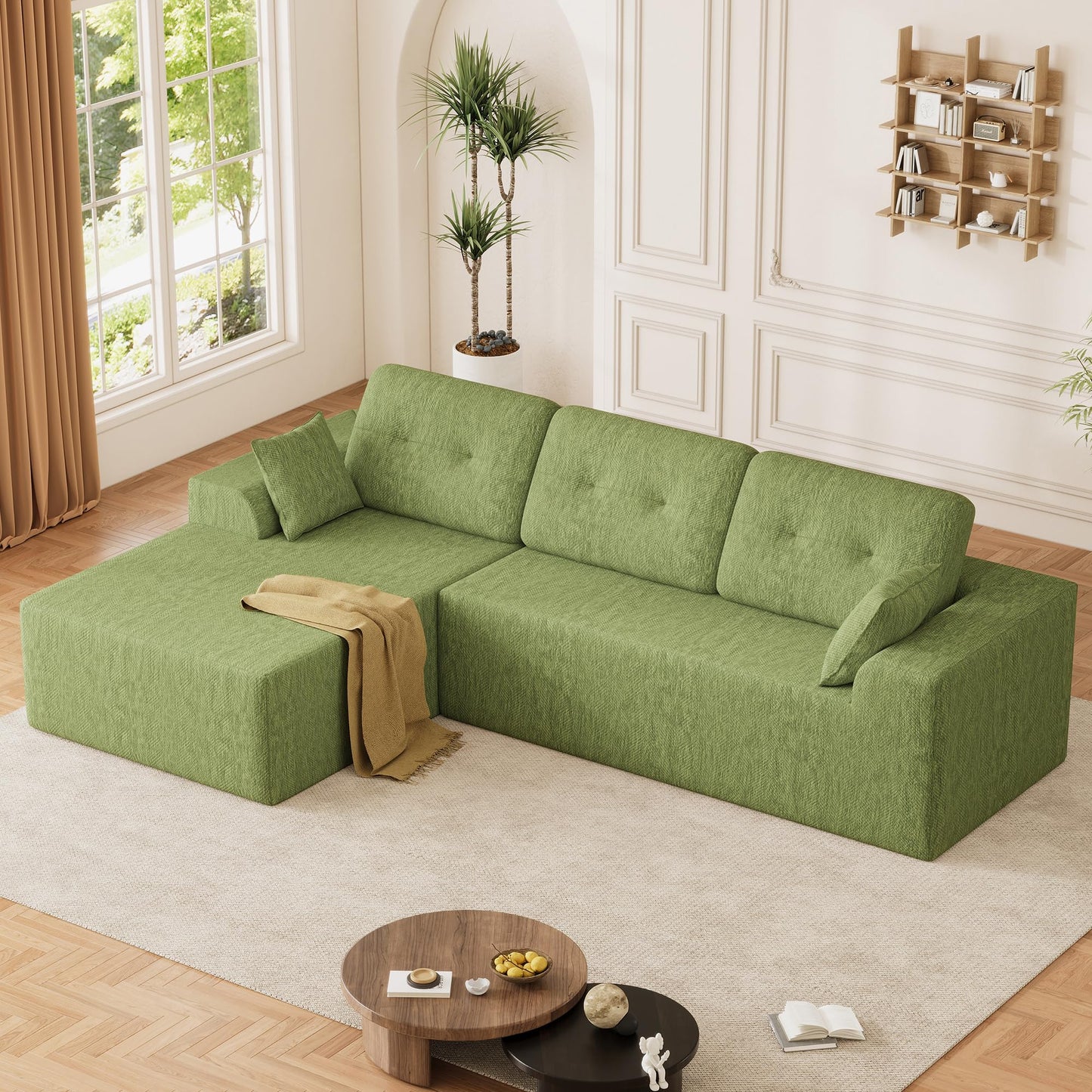 Ball & Cast 106" Boneless Sectional Sofa, Chenille Modular L Shaped Couch with Deep Seat Chaise, Cloud Style Oversized Sectional Couch for Living Room, No Assembly, Left Facing, Green