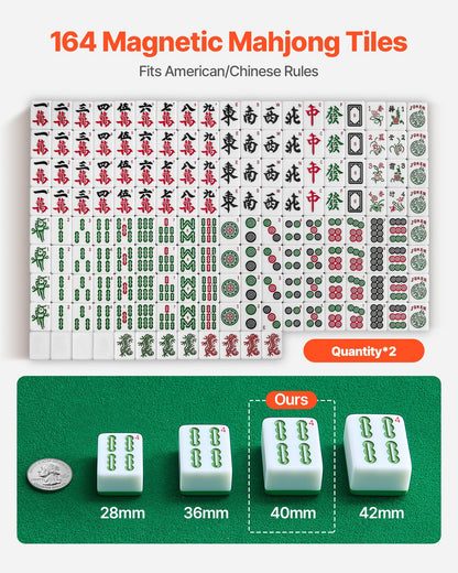 VEVOR Automatic Mahjong Table with Wheels, 2 Sets of 40 mm Tiles (164 Pcs), Roller Coaster Style Mahjong-Table, Foldable and Automatic Shuffler, for Home, Outdoor Leisure & Gifts for Mahjong Players