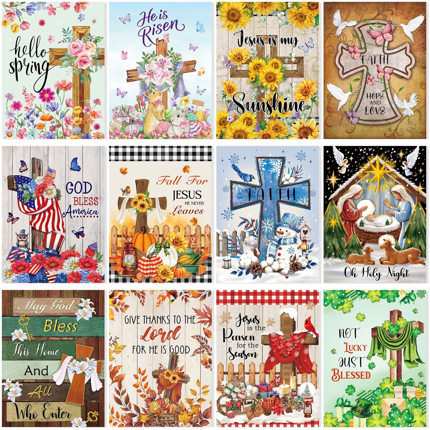 Fiwochic 12 Pcs Christ Cross Diamond Painting Kits for Adults Seasonal Full 5d DIY Drill Jesus Religious Inspirational Diamond Art Christian Art and Crafts for Catholic Schools Week Gift Decor