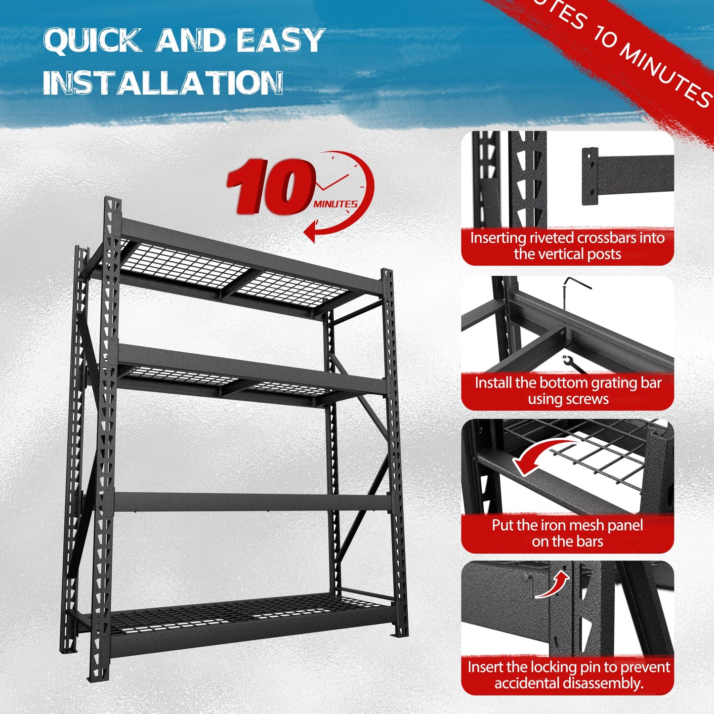 MUPATER 72" W x 24" D x 84" H Heavy Duty Storage Shelves, 8000 Pound Load Capacity, 4-Tier Adjustable Industrial Shelving, Metal Garage Storage Rack for Warehouse, Garage, Kitchen