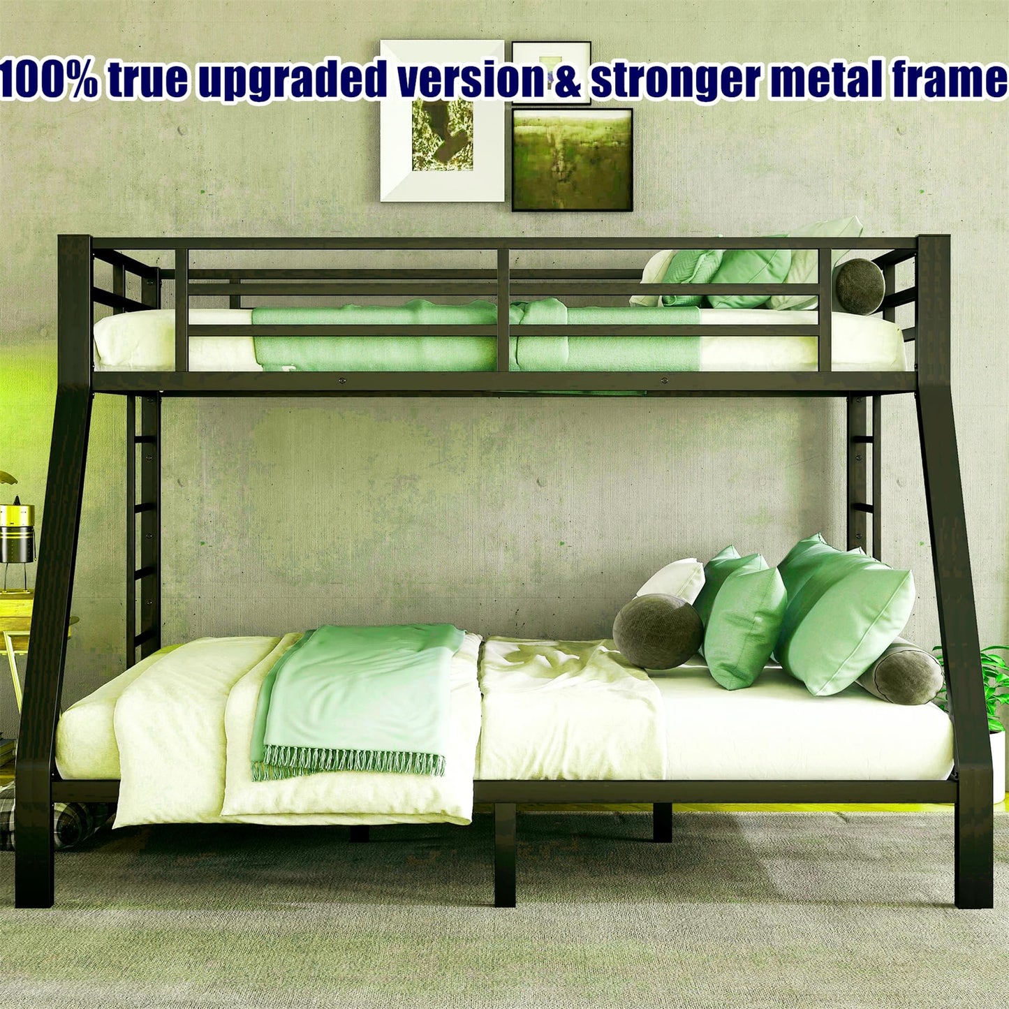 QLUSAN Latest Upgraded & Stronger Heavy Duty Metal Twin XL Over Queen Size Bunk Bed, Safer Thickened More Stable Bunkbed (Greater Weight Capacity) (Twin XL Over Queen)