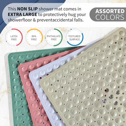 Yimobra Shower Stall Mat Non Slip, 21x21 Inch Soft Square Bath Mat with Suction Cups and Drain Holes