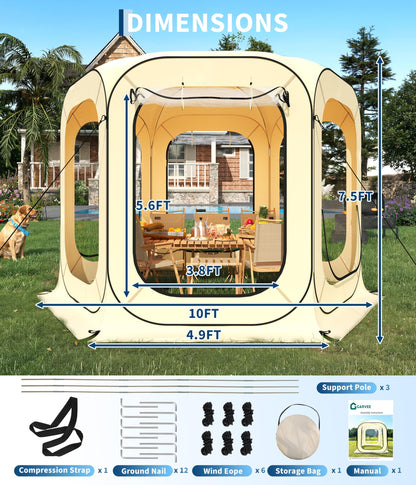 10x10 FT Pop Up Tent, Pop Up Canopy for 6-8 Person, Portable Screened Shelter with Carry Bag, Ideal for Patio, Backyard, Camping & Outdoor Activities