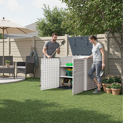 Devoko Resin Outdoor Storage Shed, 34 Cu Ft Outdoor Storage Cabinet with Shelf, Waterproof, Double Locks, Resin Storage for Trash Can, Garden Tools, Pool Supplies (Beige)
