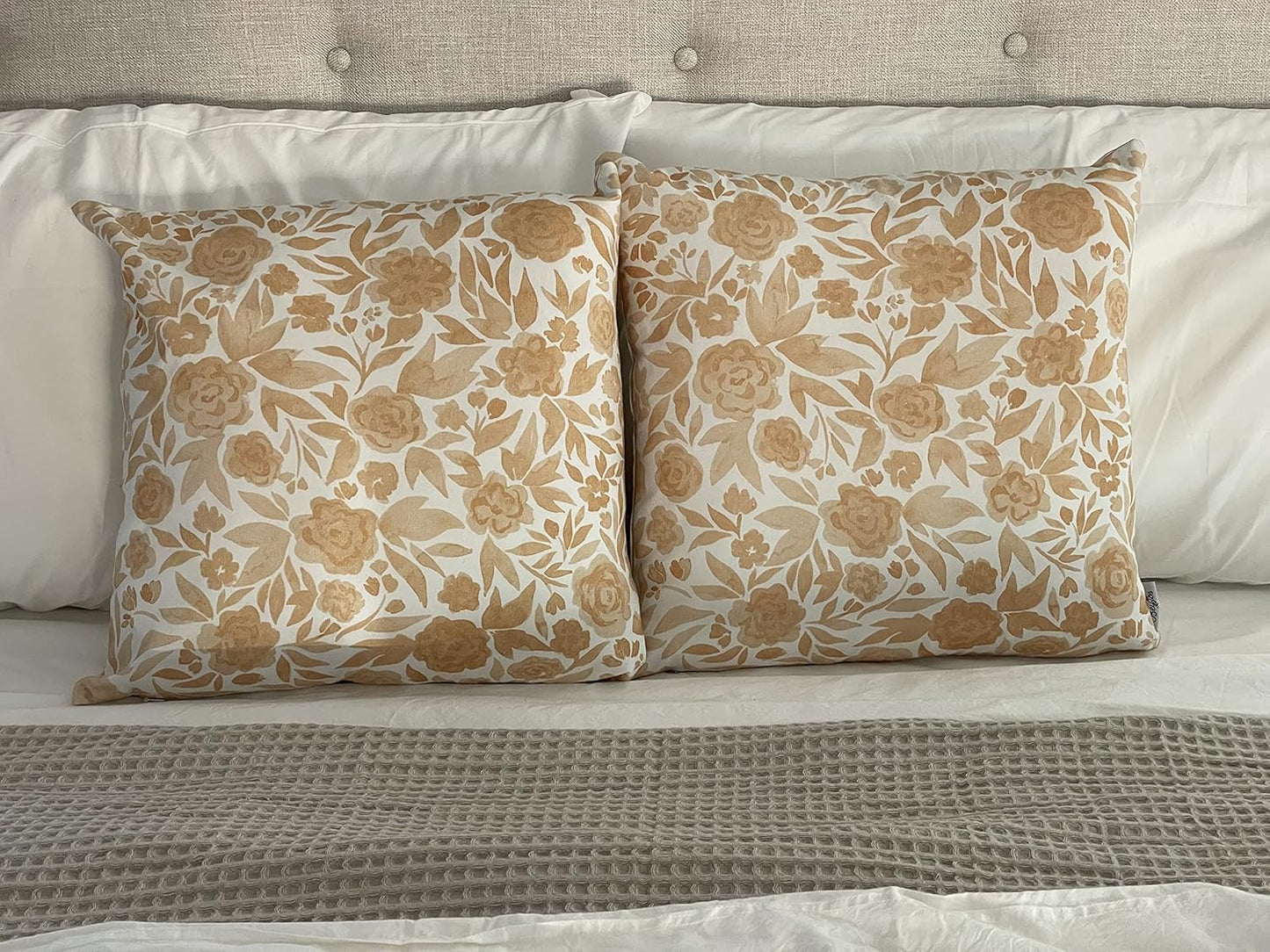 Original Timeless Design Yellow Watercolor Floral Set of 2, 18x18 inch Double-Sided Print Soft Cotton Canvas Throw