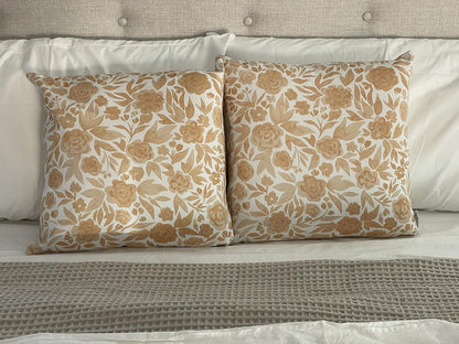 Original Timeless Design Yellow Watercolor Floral Set of 2, 18x18 inch Double-Sided Print Soft Cotton Canvas Throw