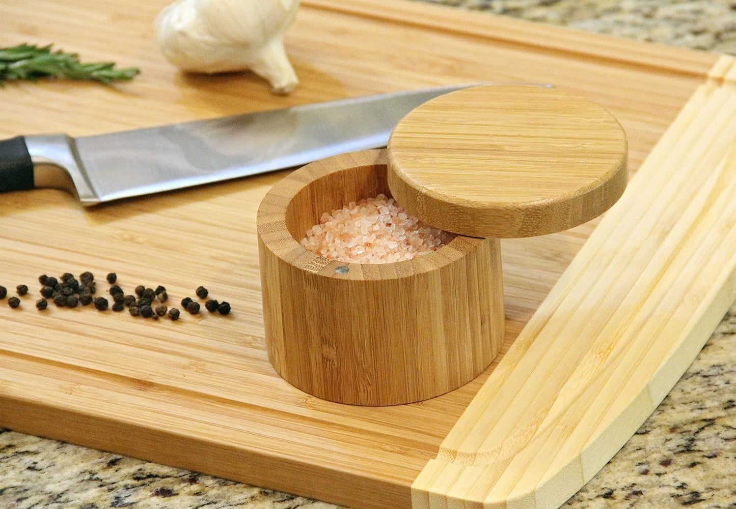 Round Bamboo Salt Box, Eco-Friendly, 100% Organic Bamboo, Professional-Grade Storage Container