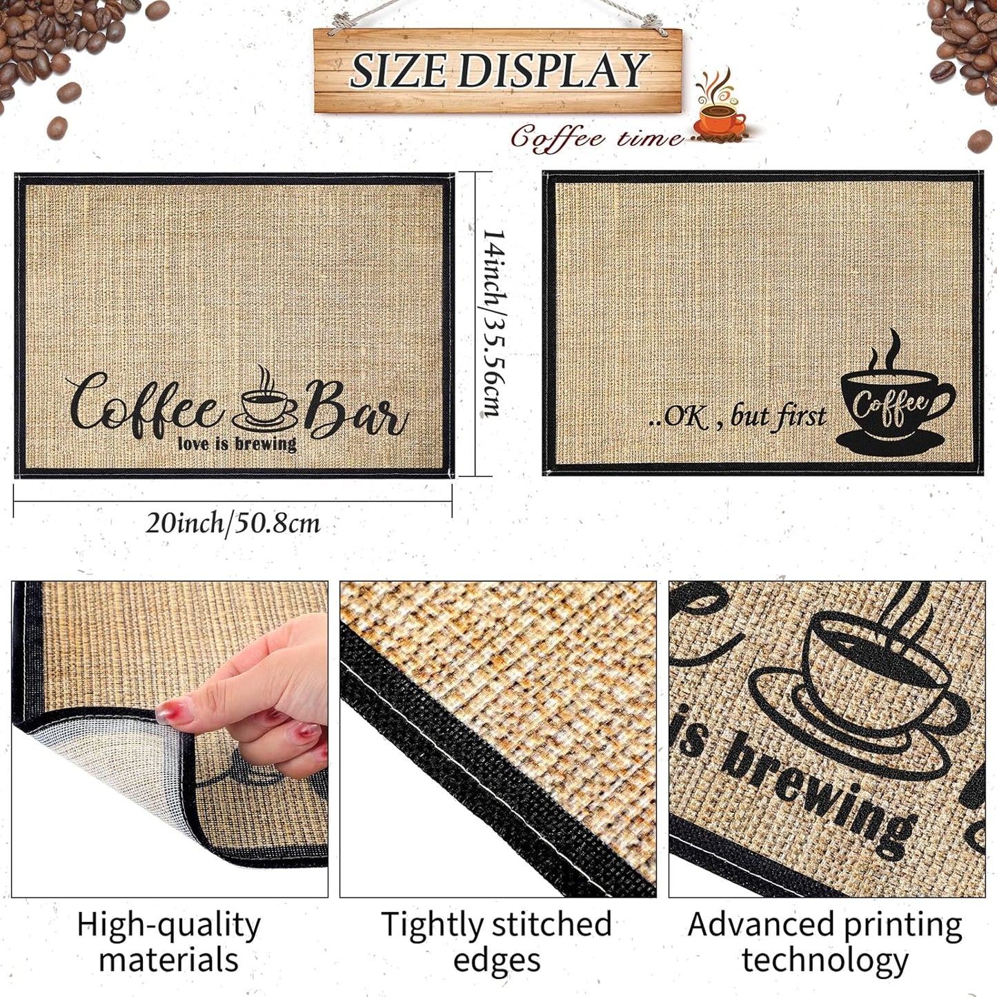 2 20 14 Inch Countertops,Coffee Cunhill Pieces Coffee Bar Mat,Coffee Bar Accessories x Coffee Bar Decoration Coffee