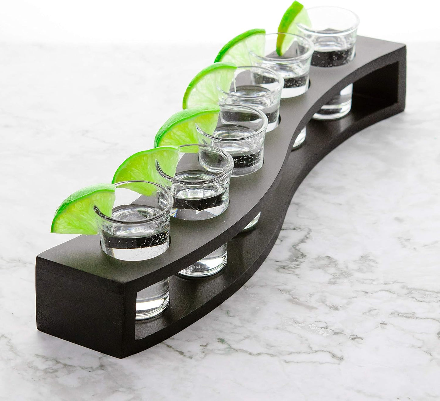 LEMONSODA Shot Glass Set with Wood Layered Base Tray - 6 Shot Glasses for Whiskey, Tequila, Rum, Vodka