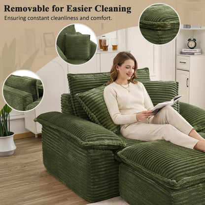 KEIKI 63" Oversized Lounge Sofa Chair with Ottoman, Deep Seat Cloud Couch Bed, Modular 1-Seater Sectional Sleeper Sofa, No Assembly Corduroy Couch for Reading Nook & Cozy Corner