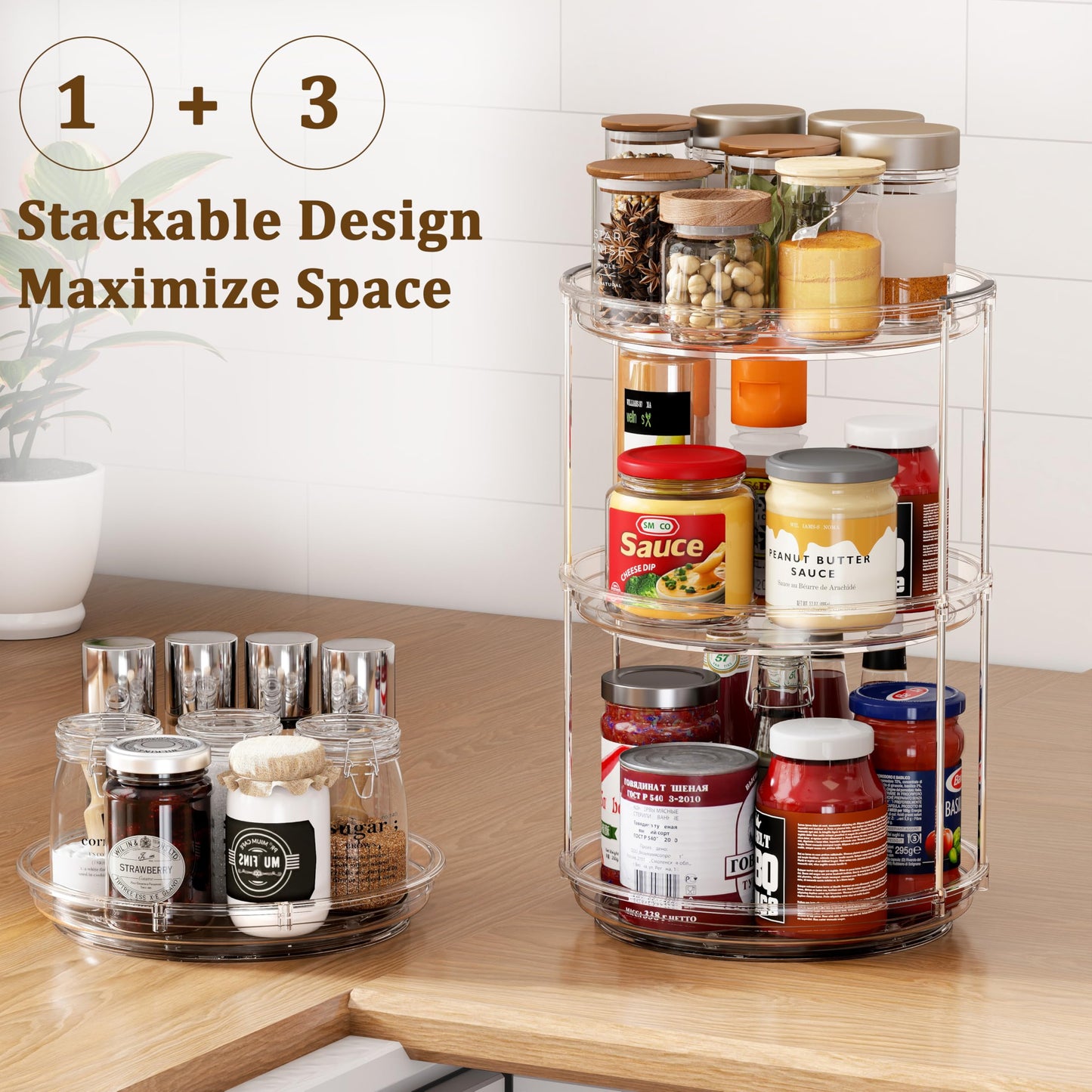 Pantasia 2 Tier Lazy Susan Turntable Organizer 9.25 inch, Rotating Spice Rack Organization for Cabinet, Bathroom, Pantry, Countertop, Kitchen, Vanity, Medicine Cabinet Organizer, Clear