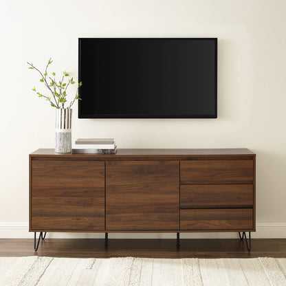 Crosley Furniture Teagan Mid Century Record Storage Sideboard Buffet Cabinet, Brown Oak