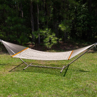 Original Pawleys Island Deluxe Oatmeal DuraCord Rope Hammock – 13 ft. x 60 in., 2-Person, 450 lb Capacity, Oak Spreader Bar, Zinc-Plated Hardware, Handcrafted in the USA