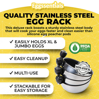 Eggssentials Egg Poacher Insert Stainless Steel Poached Egg Cooker Eggs Poaching Cup PFOA Free Egg Poachers Nonstick, 7.25" Rack Compatible with Current Cookware, Skillets & Instant Pots