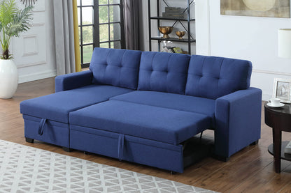 Acosure 82" Sleeper Couch with Pull Out Bed,L-Shape Upholstered Sectional Small Sofa W/Storage Chaise,Tufted Backrest Design,3 Seat Linen Convertible Sofas for Living Room Apartment Office,Blue