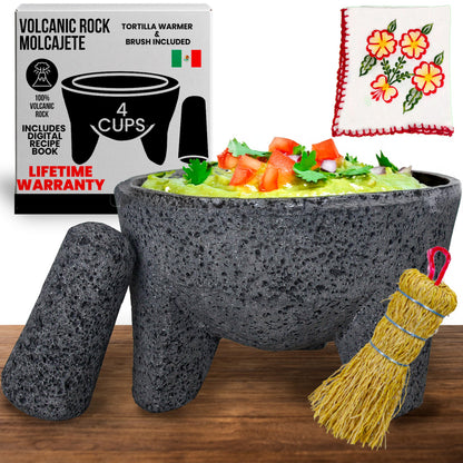 The Original Molcajete Mexicano Volcanic Rock Handmade of Authentic Lava Rock in Mexico - Molcajete de Piedra volcanica - Molcajete Mortar Pestle Bowl - Volcanic Rock Guacamole Maker