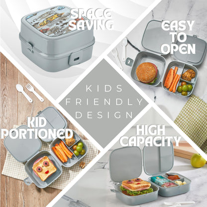 HEFA Lunch Box for Kids, All-in-One Foldable Lunch Box, Bento Box for Girls, Spoon and Fork included, Sandwich Containers