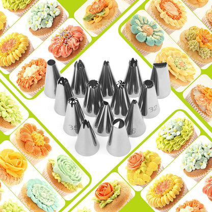FIVETASCake Decorating kit for Beginners-52 Numbered Icing Tips with Pattern Chart,2 Flower Nails and 1 Coupler.Piping Tips Set with storage box.
