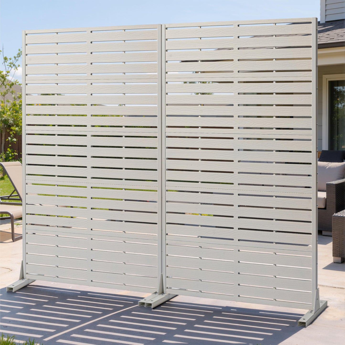 Trygoal Privacy Screen Outdoor 60" Hx35 W Freestanding Privacy Panel with Stand, HDPE Decorative Privacy Fence with Sandblasting Louver Pattern, Patio Divider Screen, Privacy Screens for Outside