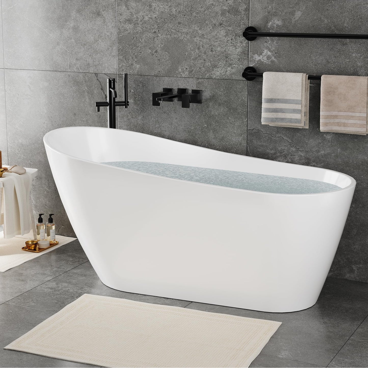 67 Inch Freestanding Bathtubs, Acrylic Free Standing Tub, Integrated Overflow Design, Luxury Freestanding Bathtub for Contemporary Home