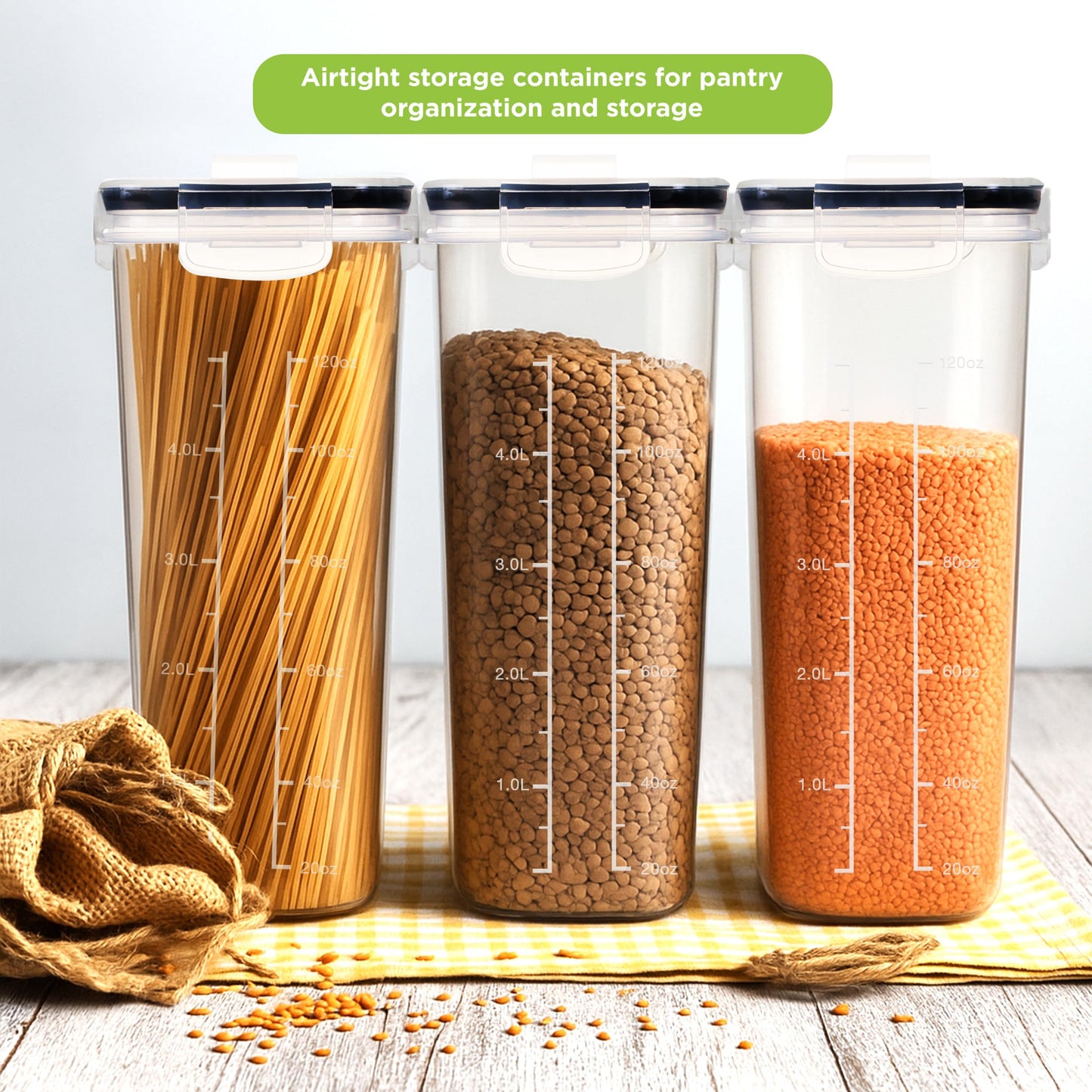 Utopia Kitchen Cereal Containers Storage Set – 4 Pack 4L(135.2 oz) Airtight Food Storage Containers with Lids, BPA-Free Cereal Dispensers for Pantry Organization and Storage (Clear)