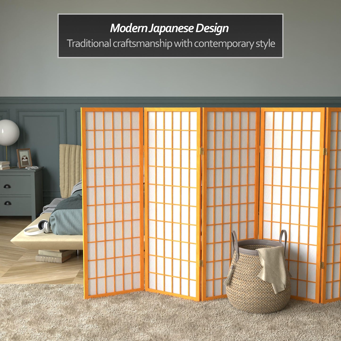 4 ft. Short Window Pane Shoji Screen - Honey - 8 Panels