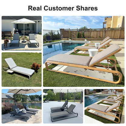 PURPLE LEAF Chaise Lounge Outdoor Chairs with Cushion Aluminum Pool Side Sun Lounges Adjustable Reclining Patio Set Pack of 2 Teak