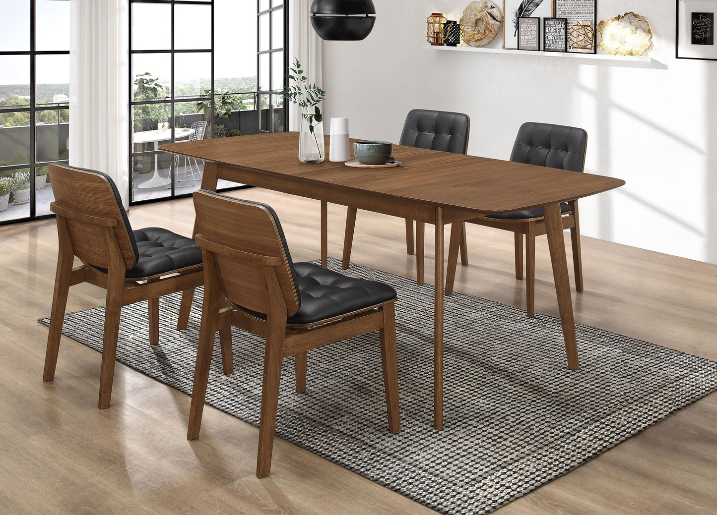 Coaster Home Furnishings - Redbridge - Wood - 5-Piece Mid-Century Modern Dining Set with 75-Inch Rectangular Expandable Table & Armless Tufted Chairs - Dining Room - Natural Walnut - 106591-S5K