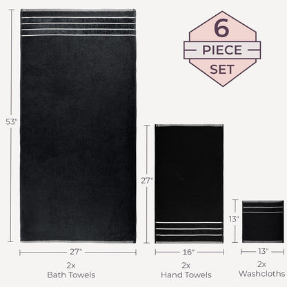 Bedford Home 6-Piece Set 2 2 2 Towel - Combed Cotton Rice Weave Bathroom Accessories with Bath Towels, Hand Towels