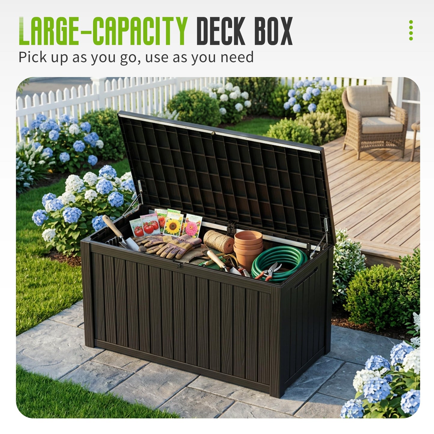 FICARTS Deck Storage Box, Waterproof Outdoor Storage Bin with Lockable Lid, Weatherproof Patio Deck Box for Garden Tools, Pool Supplies & Patio Accessories (Black,230GAL)