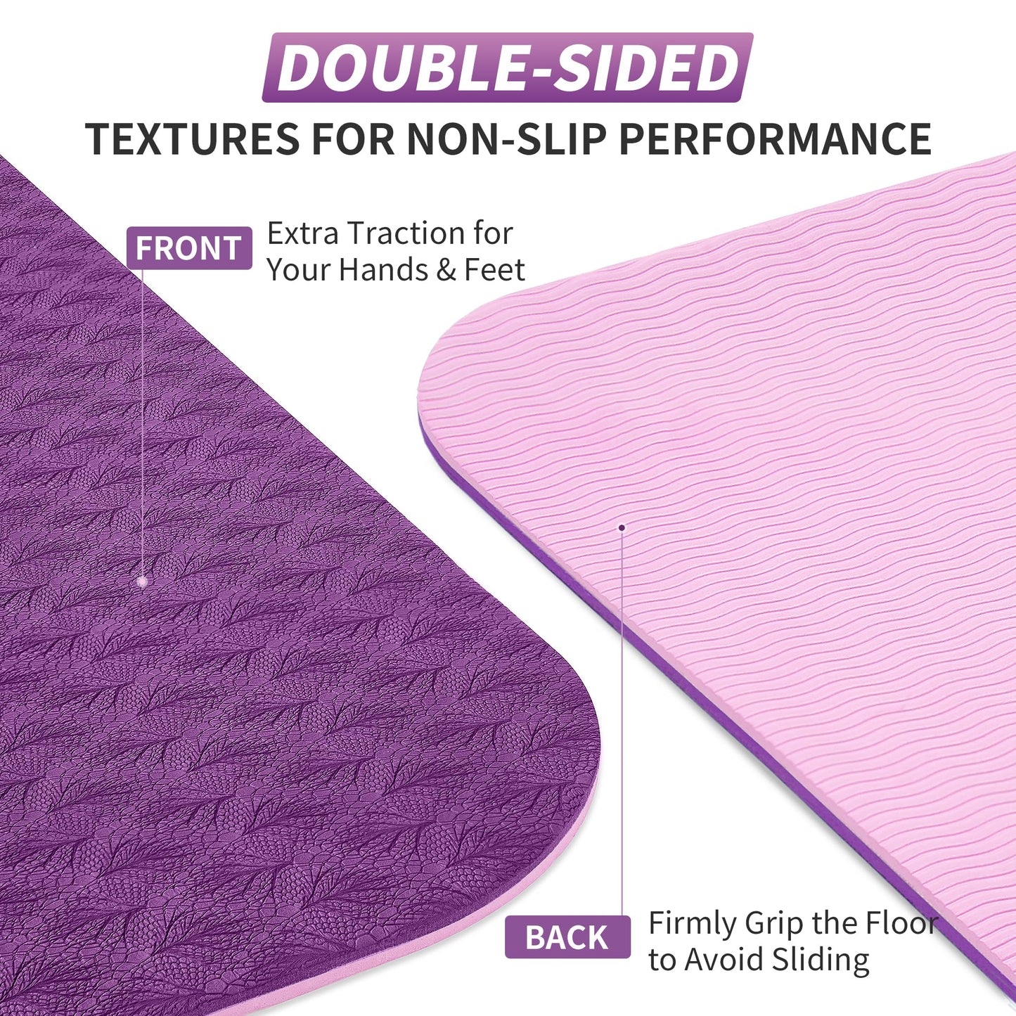 CAMBIVO Yoga Mat for Women Men Kids, 1/3 & 1/4 & 2/5 Inch Extra Thick Yoga Mat Non Slip, 72" x 24" TPE Yoga Mats, Workout Mat with Carrying Strap for Yoga, Pilates and Floor Exercises