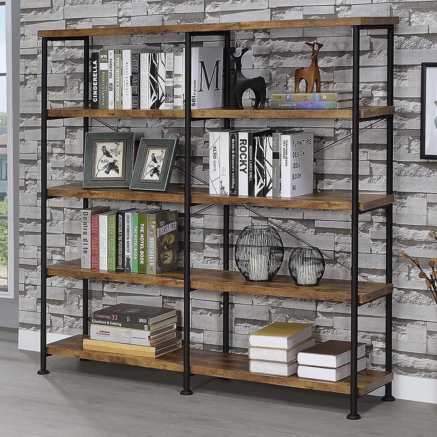 5-Tier Bookcase - Stylish Display Shelf for Home Decor & Books - Weathered Gray 4 Tier/Nutmeg & Black
