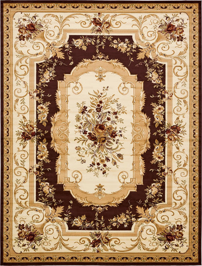 Unique Loom Versailles Collection Traditional Classic Floral Motif Area Rug (10' 0 x 13' 0 Rectangular, Brown/ Ivory)