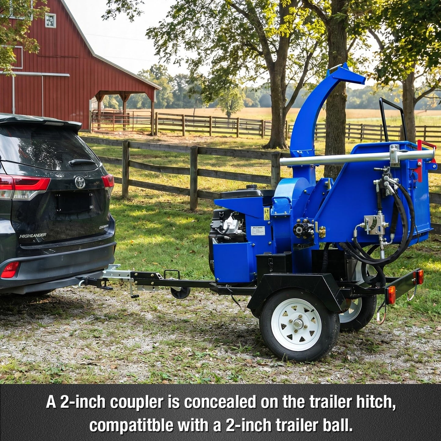 BILT HARD 8 Inch 764cc 25HP E-Start Gas Powered Hydraulic Feeding Wood Chipper, Towable Branch Shredder Mulcher with Tow Bar, Emergency Stop Bar and Tail Light