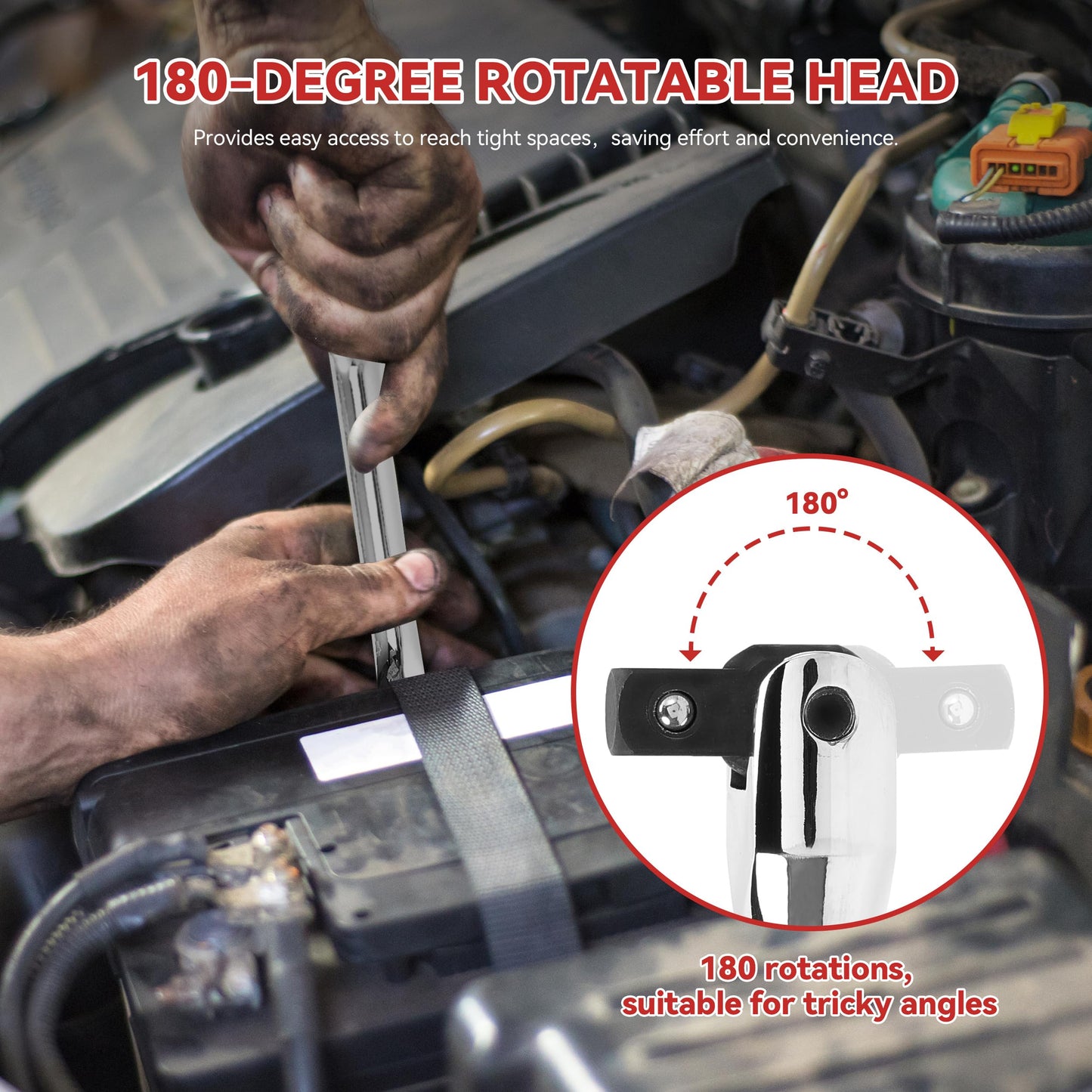 10 Piece Breaker Bar Set, 3/8" , 1/2" and 1/4" Drive, 180° Rotatable Head, 6'', 10'', 15'' Length, 3 Extension Bars, Organizer Case