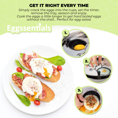 Eggssentials Egg Poacher Pan Nonstick Coating - Poached Egg Cooker, Stainless Steel Egg Poaching Pan PFOA Free with Spatula, Poached Egg Maker, Egg Poachers Cookware