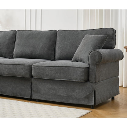 KEIKI 94" L-Shaped Oversized Modular Linen Sectional Sofa with Rolled Arms, Cushion Back, Modern Style Convertible 5-Seater Corner Couch, Easy Assembly, for Apartment, Living Room, Bedroom, Dark Gray