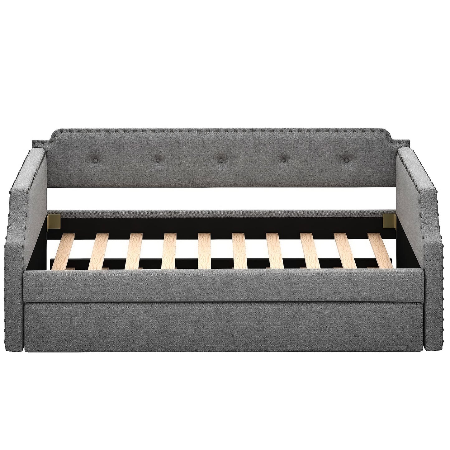 Merax Upholstered Daybed with Trundle, Wood Slat Support,Upholstered Frame Sofa Bed, Twin, Gray