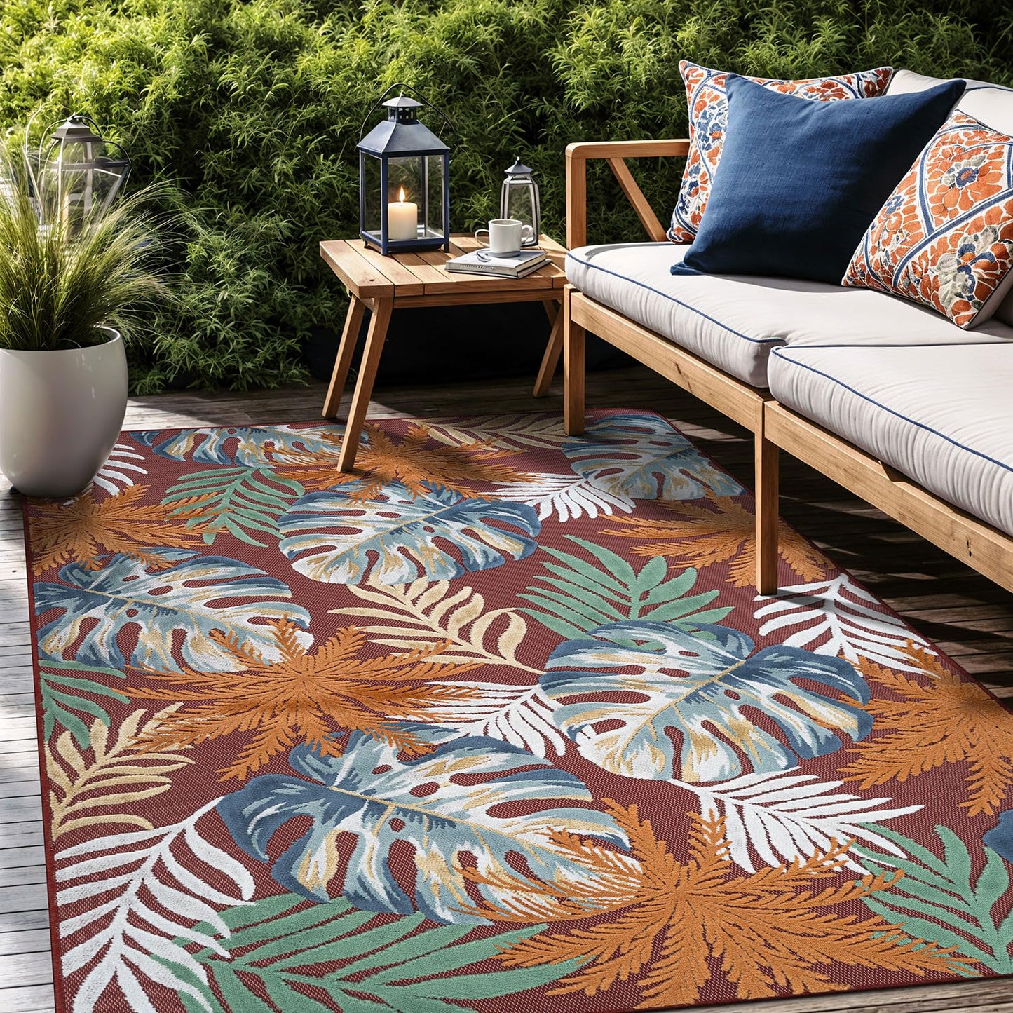Luul Home Floral Indoor Outdoor Rugs 9x12 Large Area Rug for Living Room, Patio Decor, Kitchen, and Entryway Rug, Washable Stain Resistant Outside Carpet Red 9 x 12