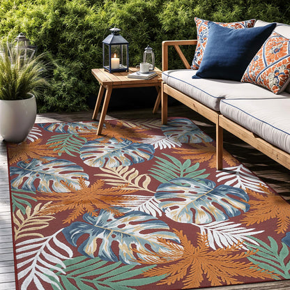 Luul Home Floral Indoor Outdoor Rugs 9x12 Large Area Rug for Living Room, Patio Decor, Kitchen, and Entryway Rug, Washable Stain Resistant Outside Carpet Red 9 x 12