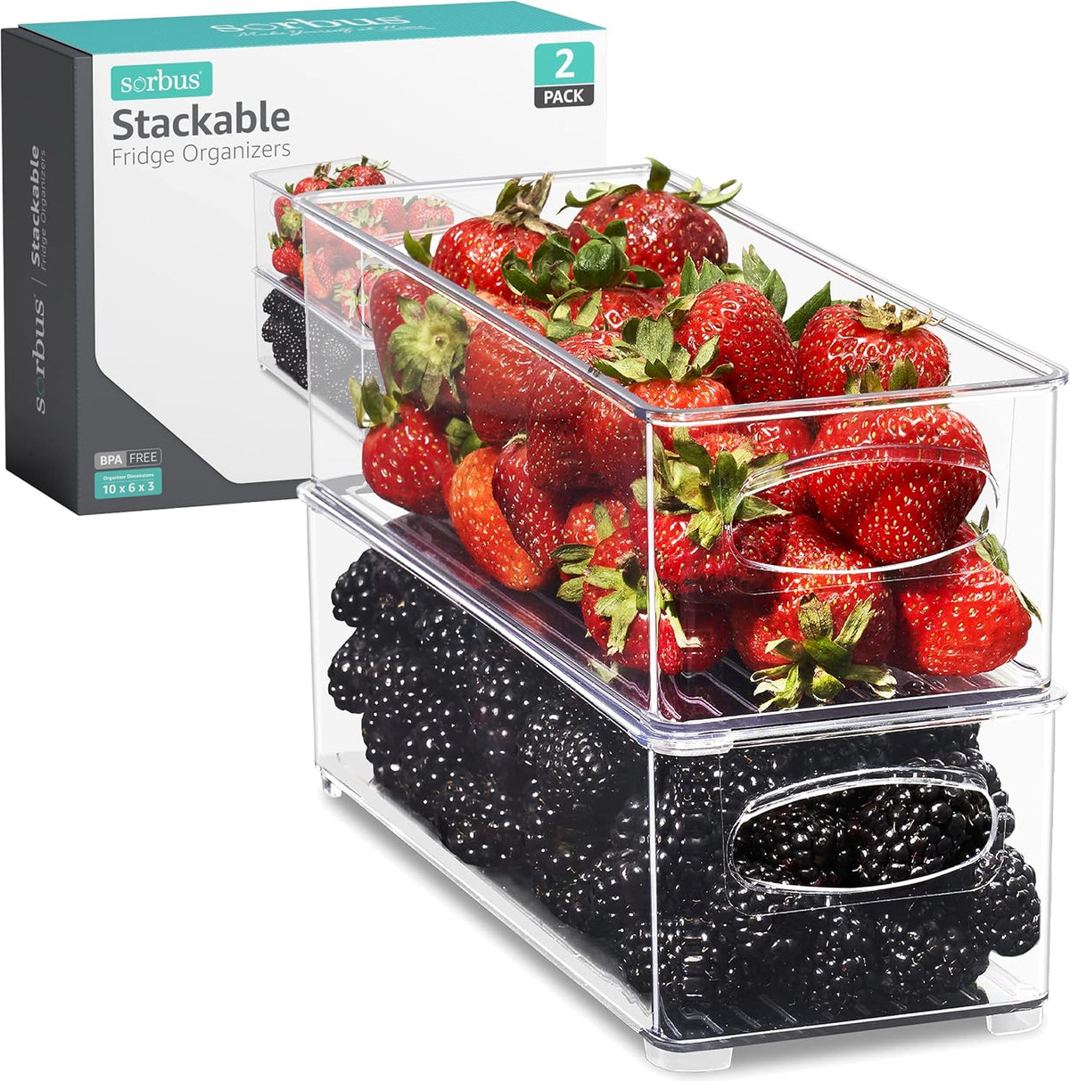 Sorbus Stackable Clear Refrigerator Organizer Bins for Kitchen Pantry, Freezer & Fridge, Plastic Containers with