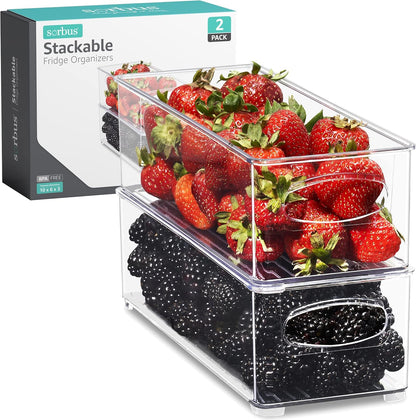 Sorbus Stackable Clear Refrigerator Organizer Bins for Kitchen Pantry, Freezer & Fridge, Plastic Containers with