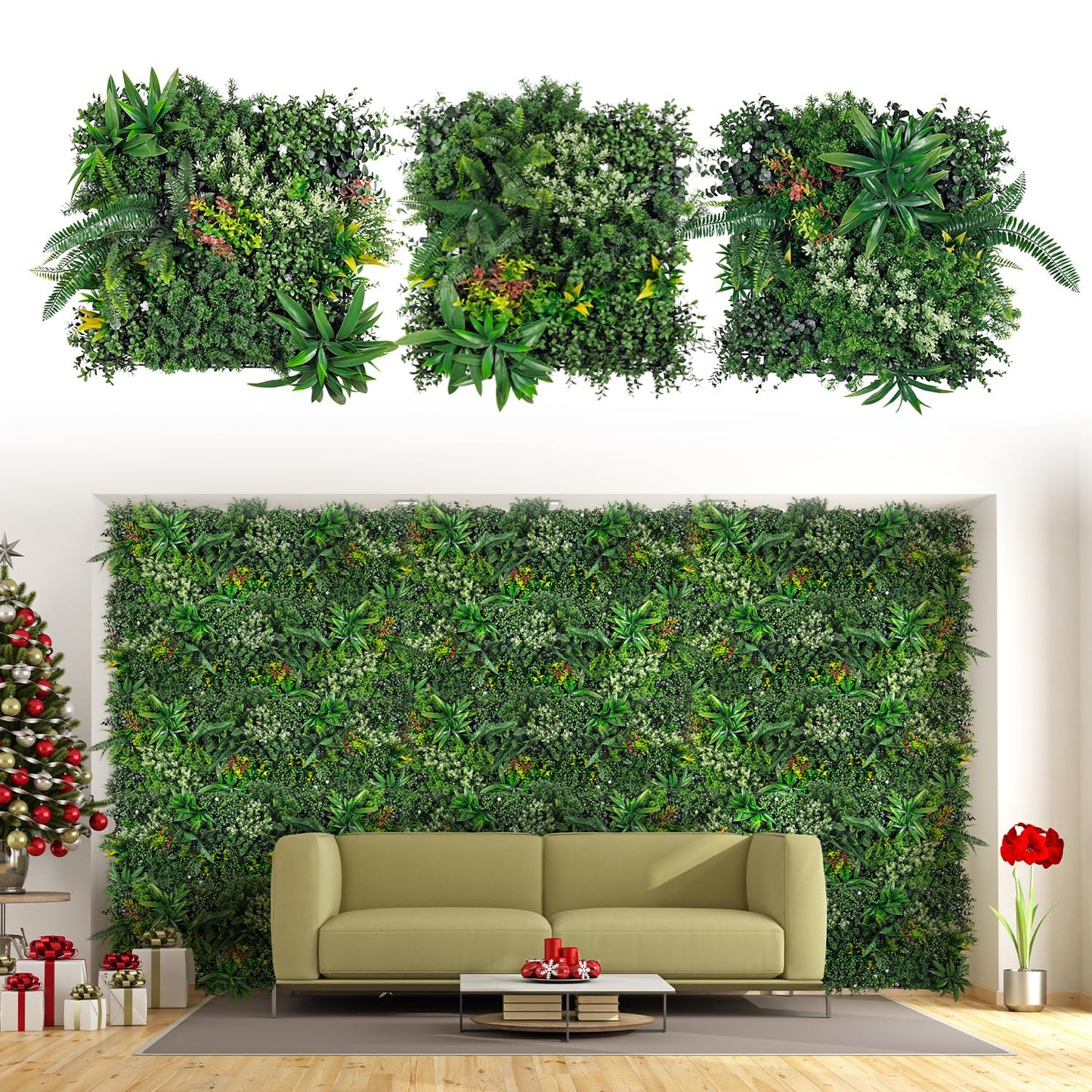 Patio Artificial Grass Wall Panels 20" x 20" (7Set-21Pc) Greenery Backdrop Faux Green Wall Flower Decor Fake Boxwood Panel for Interior Wedding Party Photo Background Outdoor Garden Fence