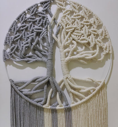 GUKALYLY Tree of Life Macrame Wall Hanging,Chic Handmade Woven Boho Home Décor,Eclectic Wall Decor for Bedroom Nursery Apartment Dorm Decoration,Gift for Teen Girl Mom(13" W X 31.5" L) (Grey&White)