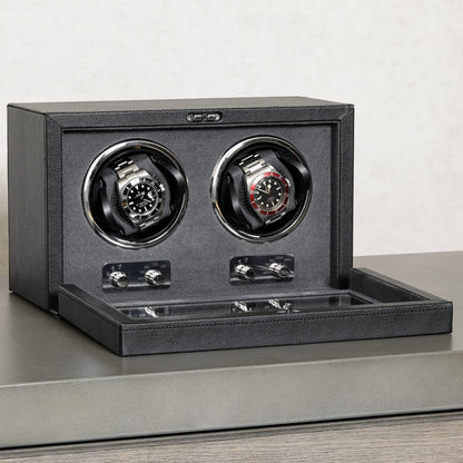 ROTHWELL Double Watch Winder for Automatic Watches with Quiet Motor with Multiple Speeds and Rotation Settings (Black/Grey)